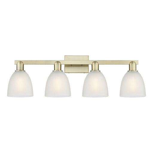 Innovations Castile 33in 4-Light Bath Vanity Light | Industrial Antique Brass Steel and White Glass | Bathroom Vanity | Model 716-4W-AB-G381