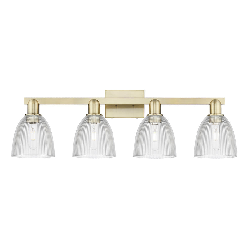 Innovations Castile 33in 4-Light Bath Vanity Light | Industrial Antique Brass and Clear Glass | Bathroom Vanity | Model 716-4W-AB-G382