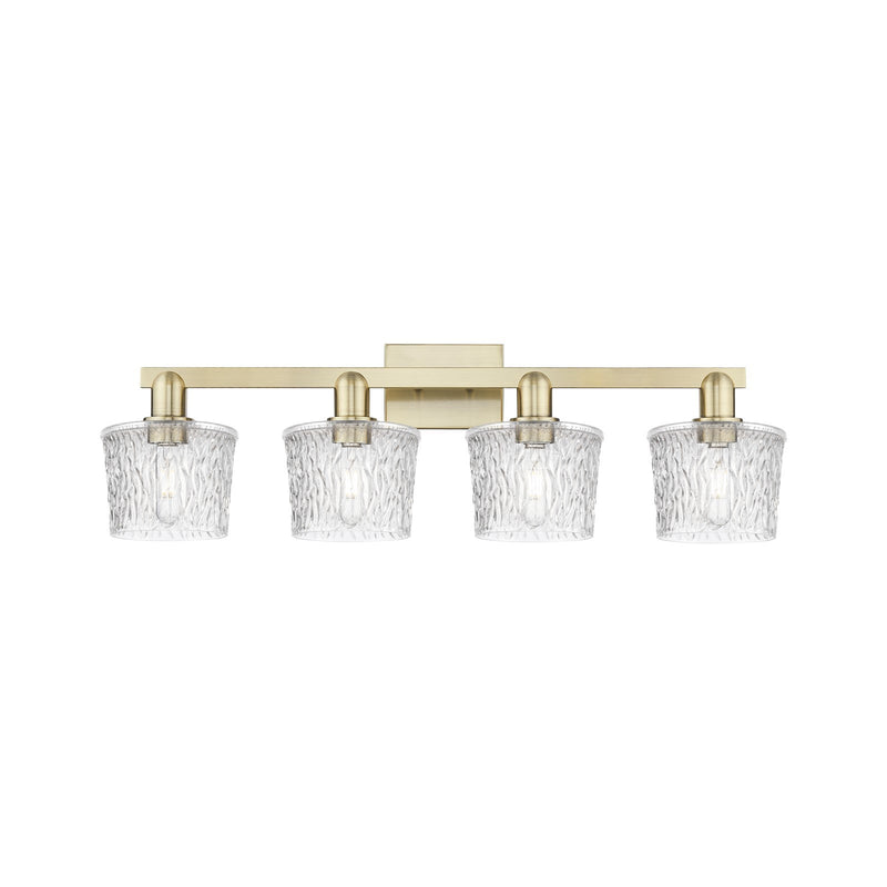 Innovations Niagara 34in 4-Light Bath Vanity Light | Industrial Antique Brass Steel and Clear Glass | Bathroom Vanity | Model 716-4W-AB-G402