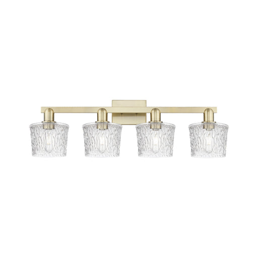 Innovations Niagara 34in 4-Light Bath Vanity Light | Industrial Antique Brass Steel and Clear Glass | Bathroom Vanity | Model 716-4W-AB-G402
