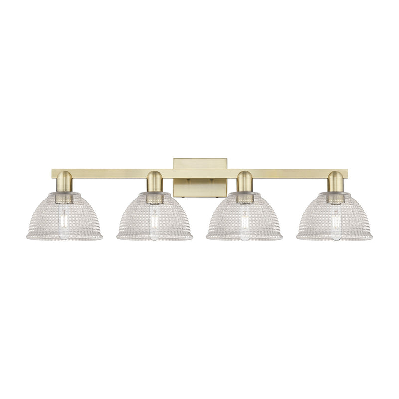 Innovations Arietta 35in 4-Light Bath Vanity Light | Industrial Antique Brass Steel and Clear Glass | Bathroom Vanity | Model 716-4W-AB-G422