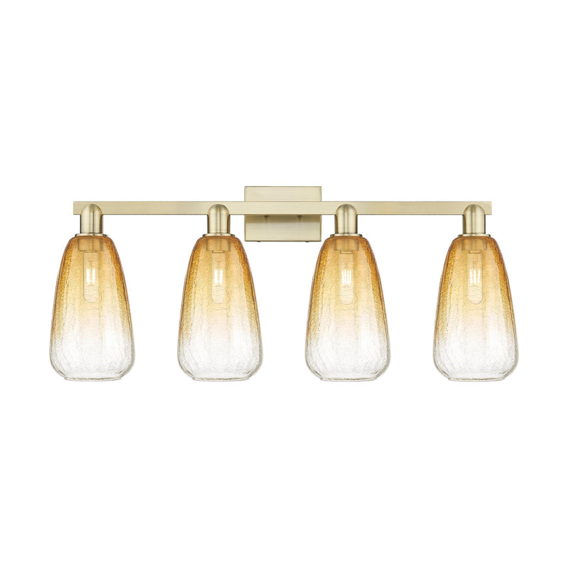 Innovations Brookhaven Almond 33in 4-Light Bath Vanity Light | Industrial Antique Brass and Amber Glass | Bathroom Vanity | Model 716-4W-AB-G480-6AM