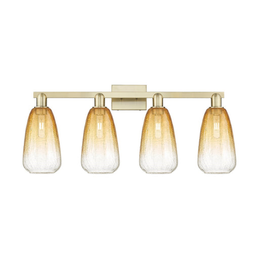Innovations Brookhaven Almond 33in 4-Light Bath Vanity Light | Industrial Antique Brass and Amber Glass | Bathroom Vanity | Model 716-4W-AB-G480-6AM