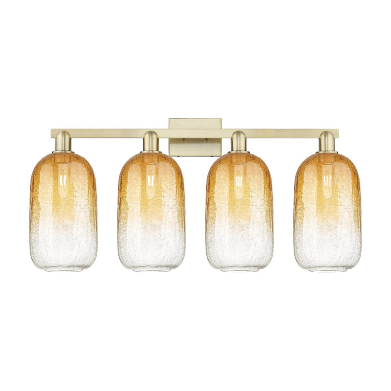 Innovations Brookhaven Cloche 34in 4-Light Bath Vanity Light | Industrial Antique Brass Steel and Amber Glass | Bathroom Vanity | Model 716-4W-AB-G482-7AM