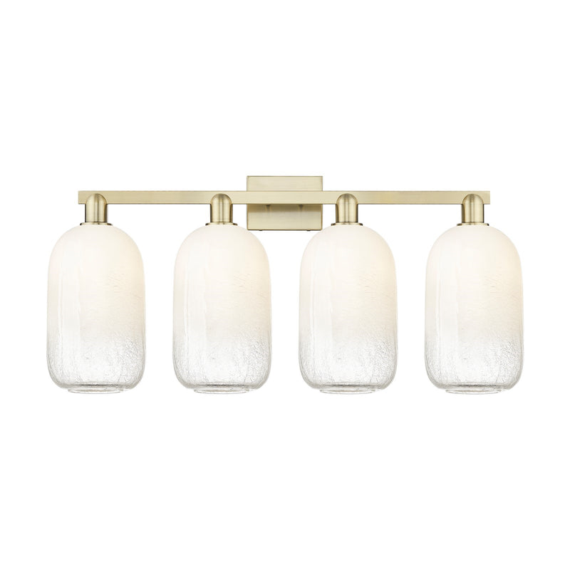 Innovations Brookhaven Cloche 34in 4-Light Bath Vanity Light | Industrial Antique Brass Steel and Opal Glass | Bathroom Vanity | Model 716-4W-AB-G482-7OP
