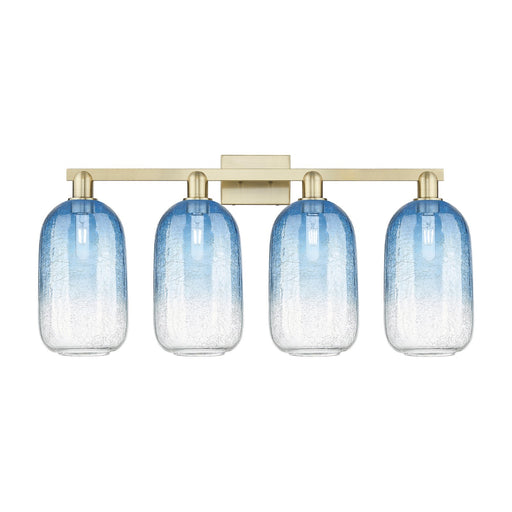 Innovations Brookhaven Cloche 34in 4-Light Bath Vanity Light | Industrial Antique Brass Steel and Sapphire Blue Glass | Model 716-4W-AB-G482-7SB