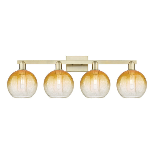 Innovations Brookhaven Globe 35in 4-Light Bath Vanity Light | Industrial Antique Brass and Amber Glass | Bathroom Vanity | Model 716-4W-AB-G483-8AM