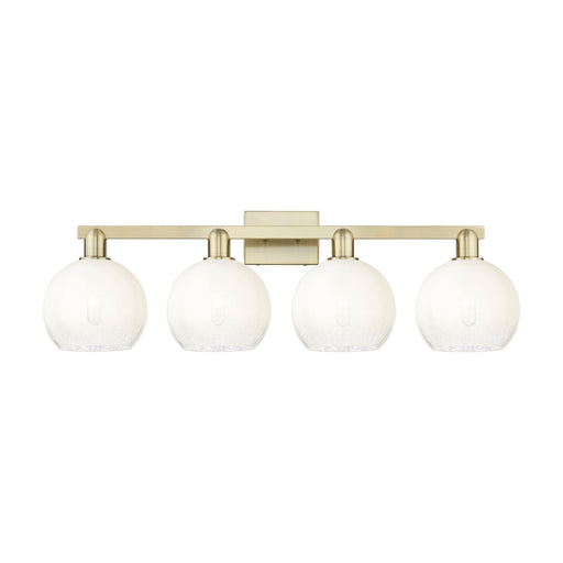 Innovations Brookhaven Globe 35in 4-Light Bath Vanity Light | Industrial Antique Brass Steel and Opal Glass | Bathroom Vanity | Model 716-4W-AB-G483-8OP