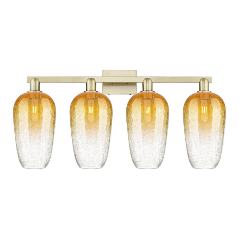 Innovations Brookhaven Flute 34in 4-Light Bath Vanity | Industrial Antique Brass Steel and Amber Glass | Bathroom Vanity | Model 716-4W-AB-G484-7AM