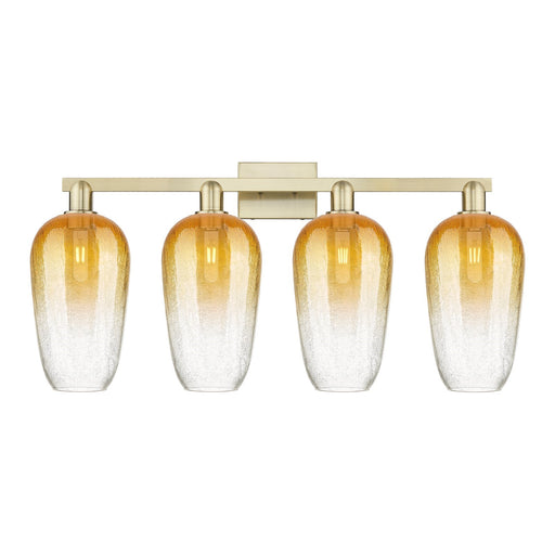 Innovations Brookhaven Flute 34in 4-Light Bath Vanity | Industrial Antique Brass Steel and Amber Glass | Bathroom Vanity | Model 716-4W-AB-G484-7AM