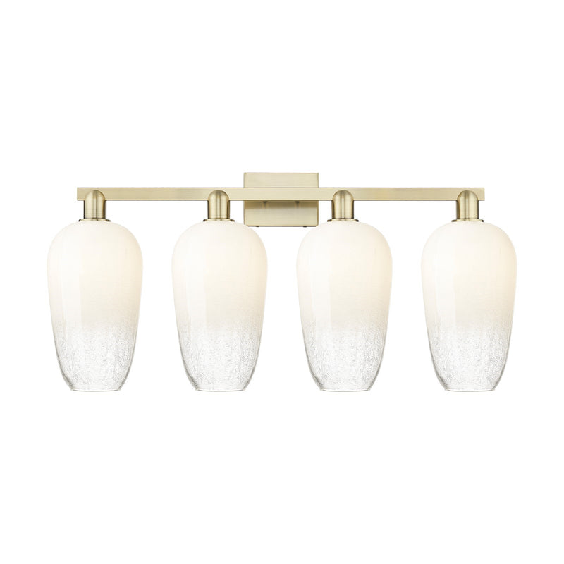Innovations Brookhaven Flute 34in 4-Light Bath Vanity Light | Industrial Antique Brass Steel and Opal Glass | Bathroom Vanity | Model 716-4W-AB-G484-7OP