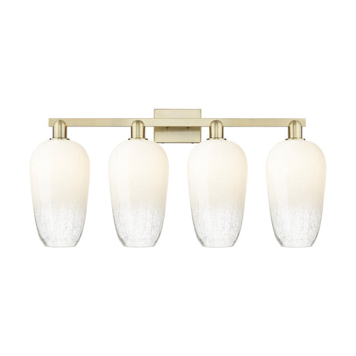 Innovations Brookhaven Flute 34in 4-Light Bath Vanity Light | Industrial Antique Brass Steel and Opal Glass | Bathroom Vanity | Model 716-4W-AB-G484-7OP