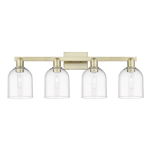 Innovations Bella 33in 4-Light Bath Vanity Light | Industrial Antique Brass and Clear Glass | Damp-Rated Bathroom Vanity | Model 716-4W-AB-G558-6CL