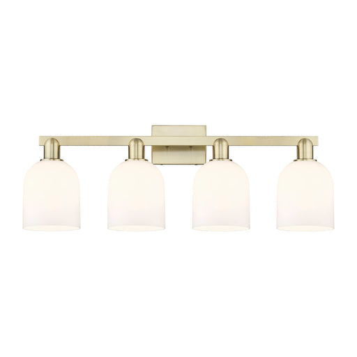 Innovations Bella 33in 4-Light Bath Vanity Light | Industrial Antique Brass and White Glass | Bathroom Vanity | Model 716-4W-AB-G558-6GWH
