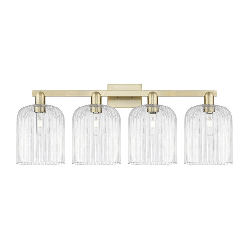 Innovations Bridal Veil 35in 4-Light Bath Vanity | Industrial Antique Brass Steel and Clear Ribbed Glass | Bathroom Vanity | Model 716-4W-AB-G559-8CL