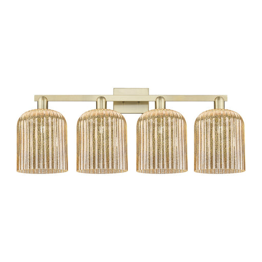 Innovations Bridal Veil 35in 4-Light Bath Vanity | Industrial Antique Brass and Mercury Ribbed Glass | Bathroom Vanity Light | Model 716-4W-AB-G559-8ME