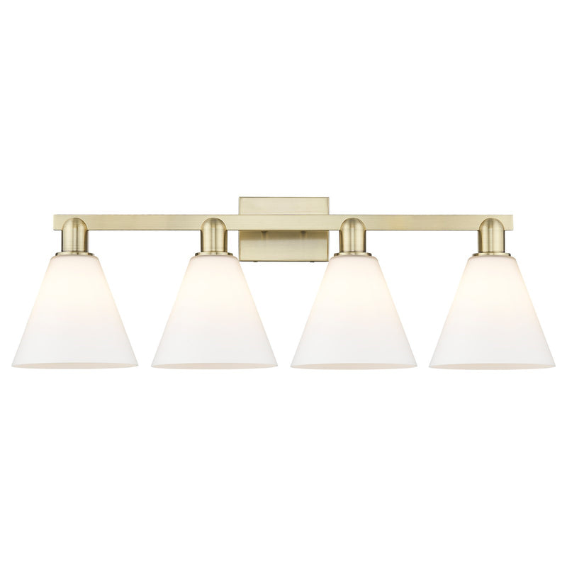 Innovations Berkshire Glass 35in 4-Light Bath Vanity Light | Industrial Antique Brass Steel and Matte White Glass | Bathroom | Model 716-4W-AB-GBC-81