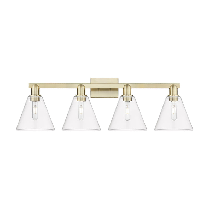 Innovations Berkshire Glass 35in 4-Light Bath Vanity Light | Industrial Antique Brass Steel and Clear Glass | Bathroom Vanity | Model 716-4W-AB-GBC-82