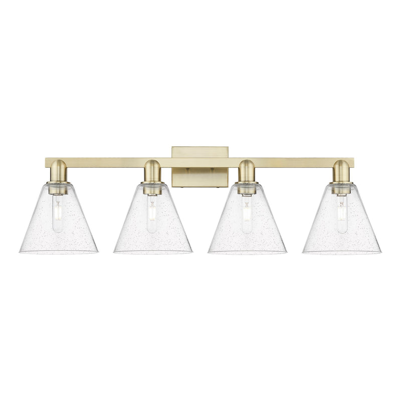 Innovations Berkshire Glass 35in 4-Light Bath Vanity Light | Industrial Antique Brass Steel and Seedy Glass | Bathroom Vanity | Model 716-4W-AB-GBC-84