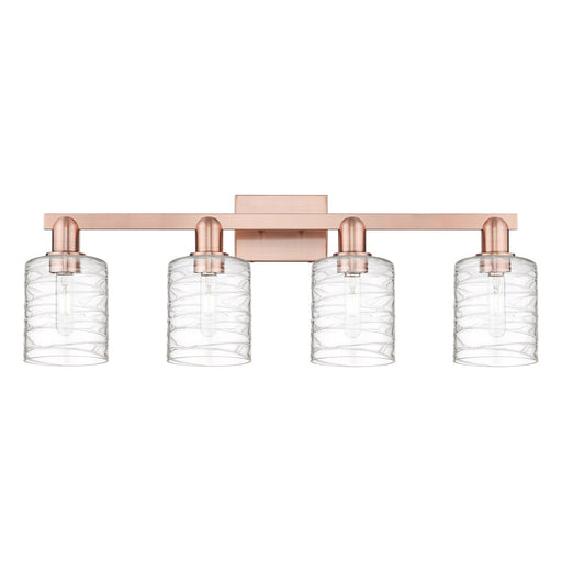 Innovations Cobbleskill 32in 4-Light Bath Vanity | Industrial Antique Copper Steel and Deco Swirl Glass | Bathroom Vanity | Model 716-4W-AC-G1113