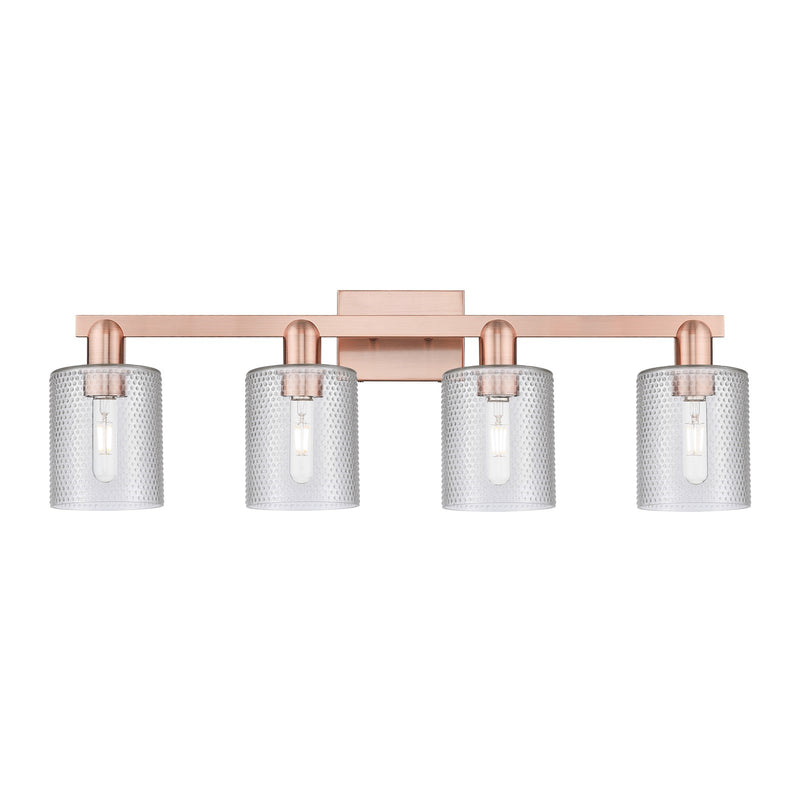 Innovations Cobbleskill 32in 4-Light Bath Vanity Light | Industrial Antique Copper Steel and Clear Glass | Bathroom Vanity | Model 716-4W-AC-G112