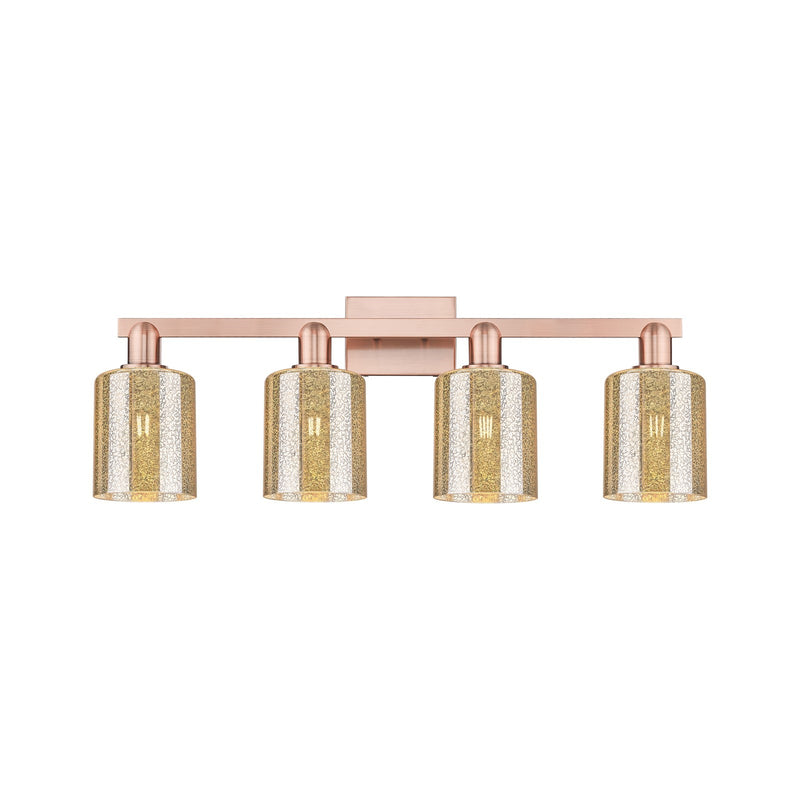 Innovations Cobbleskill 32in 4-Light Bath Vanity Light | Industrial Antique Copper Steel and Mercury Glass | Bathroom Vanity | Model 716-4W-AC-G116