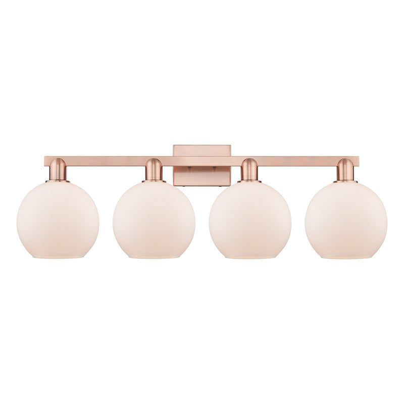 Innovations Athens 35in 4-Light Bath Vanity Light | Industrial Antique Copper Steel and Matte White Glass | Bathroom Vanity | Model 716-4W-AC-G121-8