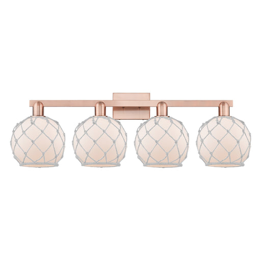 Innovations Farmhouse Rope 35in 4-Light Bath Vanity | Industrial Antique Copper Steel and White Frosted Glass with Rope | Model 716-4W-AC-G121-8RW