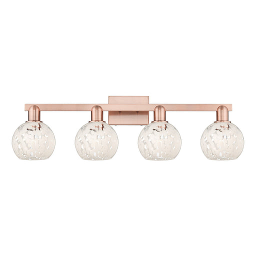 Innovations Lighting White Mouchette 33in 4-Light Bath Vanity Light | Industrial Antique Copper Steel and White Mouchette | Model 716-4W-AC-G1216-6WM
