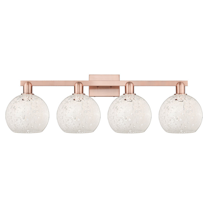 Innovations Lighting White Mouchette 35in 4-Light Bath Vanity | Industrial Transitional Antique Copper Steel and White | Model 716-4W-AC-G1216-8WM