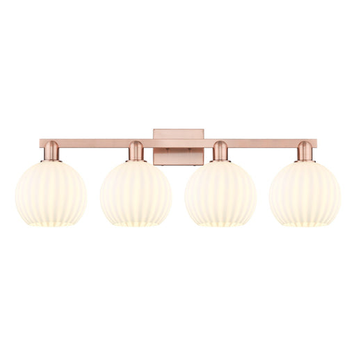 Innovations Lighting Arcadia 35in 4-Light Bath Vanity | Industrial Antique Copper and White Venetian Glass | Bathroom & Powder | Model 716-4W-AC-G1217-8WV
