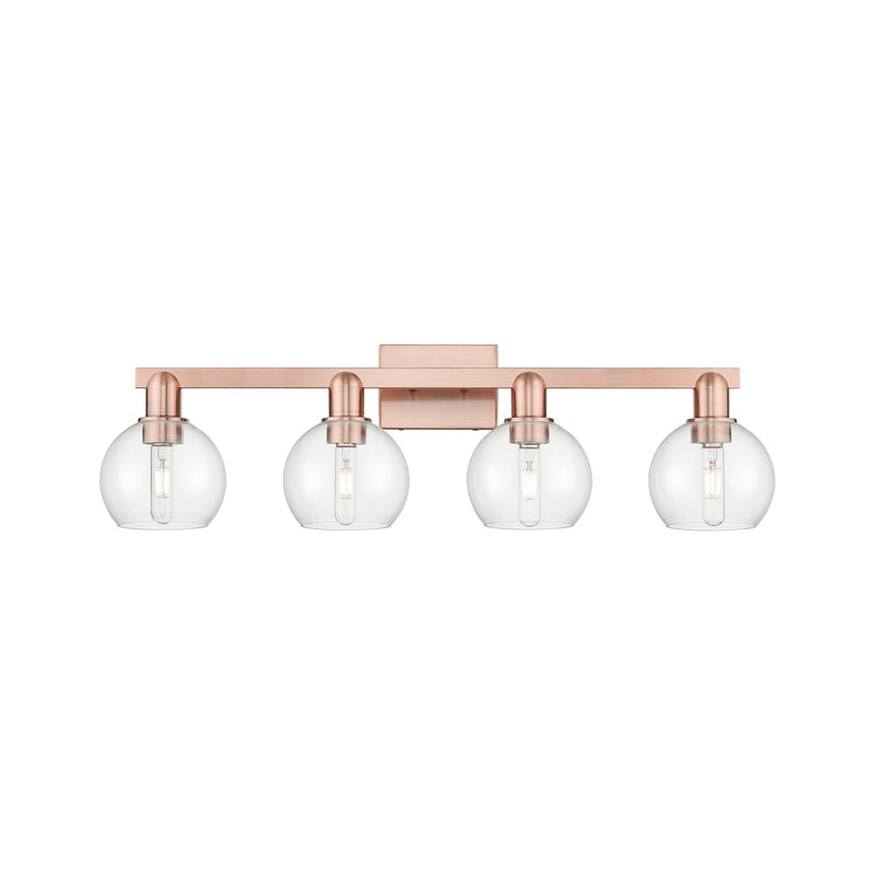 Innovations Athens 33in 4-Light Bath Vanity | Industrial Antique Copper Steel and Clear Glass | Bathroom Vanity Above Mirror | Model 716-4W-AC-G122-6