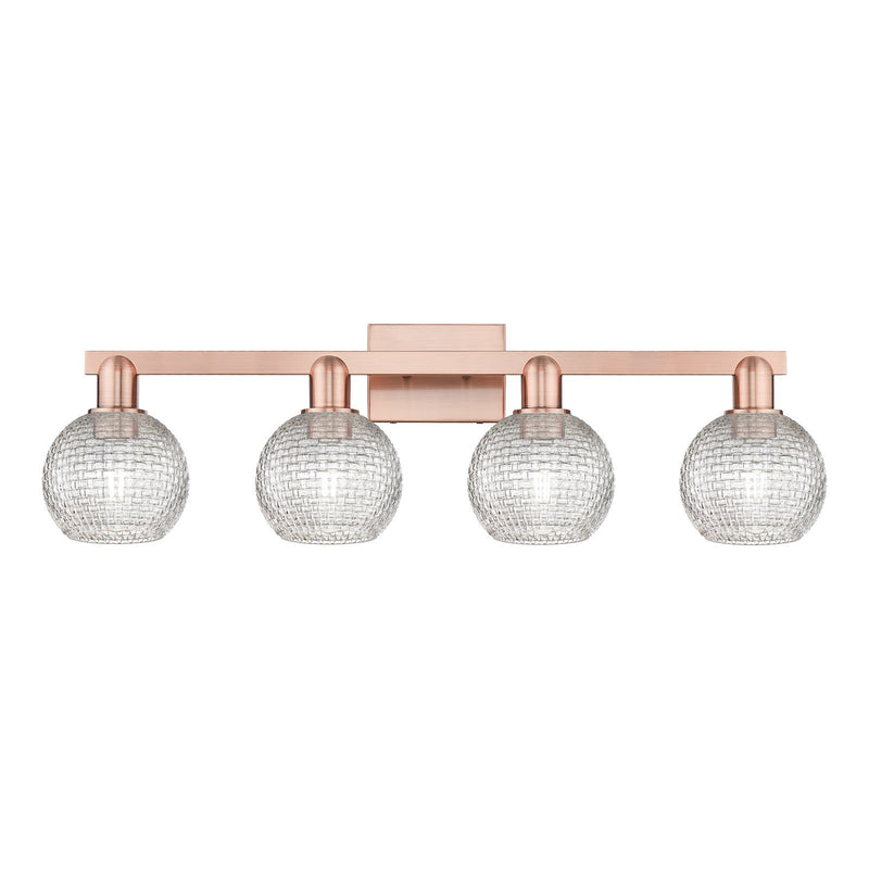 Innovations Athens 33in 4-Light Bath Vanity Light | Industrial Antique Copper Steel and Clear Basket Weave Glass | Bathroom | Model 716-4W-AC-G122C-6CL