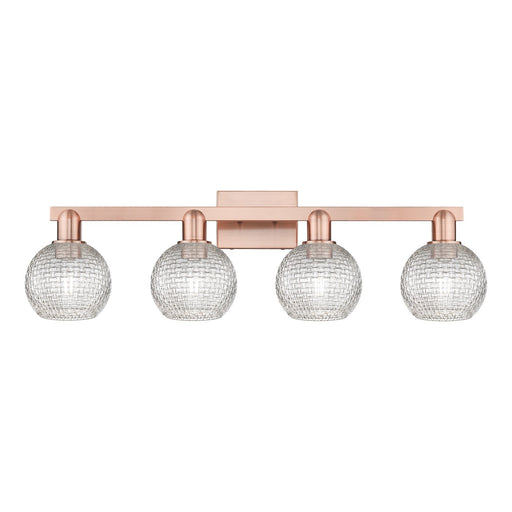 Innovations Athens 33in 4-Light Bath Vanity Light | Industrial Antique Copper Steel and Clear Basket Weave Glass | Bathroom | Model 716-4W-AC-G122C-6CL
