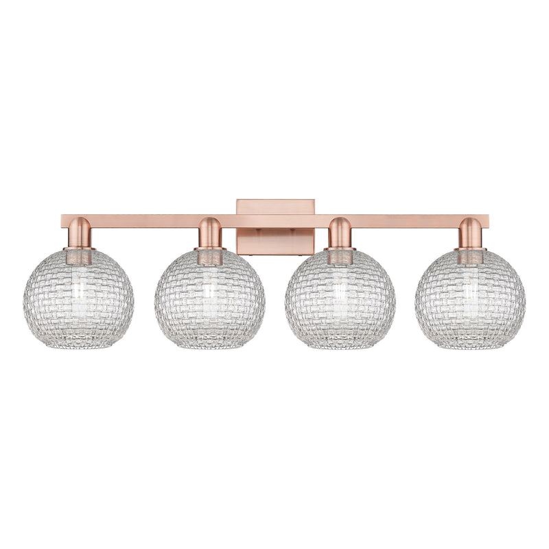 Innovations Athens 35in 4-Light Bath Vanity Light | Industrial Antique Copper Steel and Clear Basket Weave Glass | Bathroom | Model 716-4W-AC-G122C-8CL