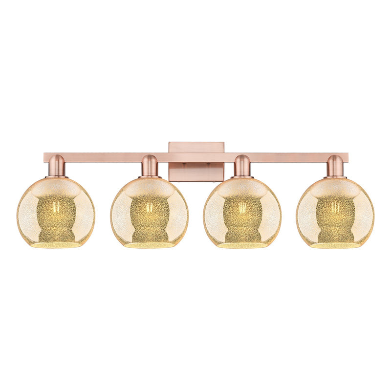 Innovations Athens 35in 4-Light Bath Vanity Light | Industrial Antique Copper Steel and Mercury Glass | Bathroom Vanity | Model 716-4W-AC-G128-8