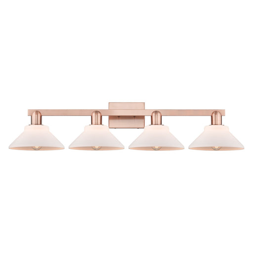 Innovations Orwell 35in 4-Light Bath Vanity Light | Industrial Antique Copper and Matte White Glass | Bathroom Vanity | Model 716-4W-AC-G131