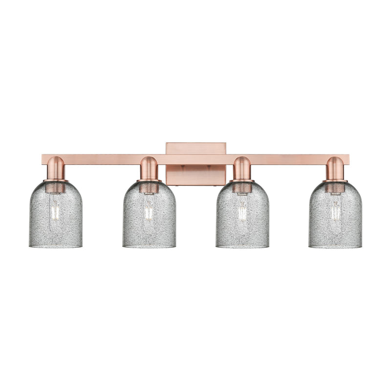 Innovations Caledonia 32in 4-Light Bath Vanity Light | Industrial Antique Copper Steel and Charcoal Glass | Bathroom Vanity | Model 716-4W-AC-G257