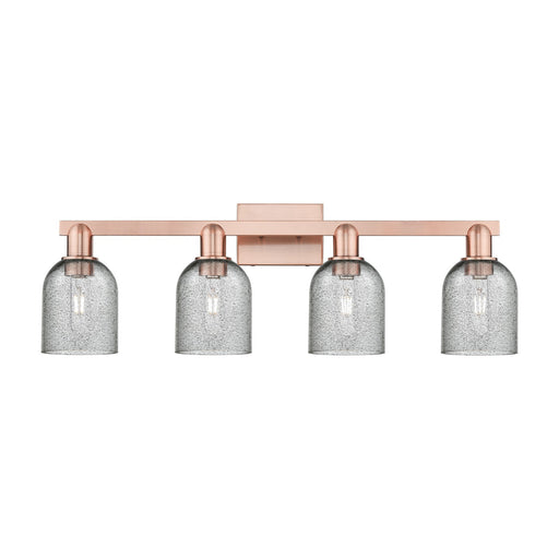 Innovations Caledonia 32in 4-Light Bath Vanity Light | Industrial Antique Copper Steel and Charcoal Glass | Bathroom Vanity | Model 716-4W-AC-G257