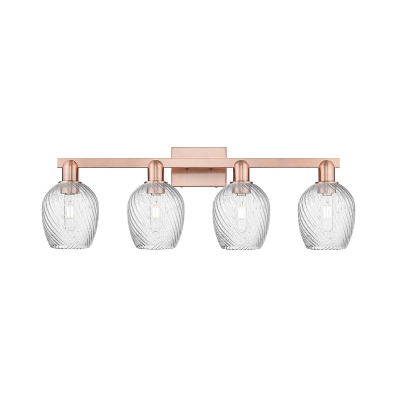 Innovations Salina 33in 4-Light Bath Vanity Light | Industrial Antique Copper Steel and Clear Spiral Fluted Glass | Bathroom Vanity | Model 716-4W-AC-G292