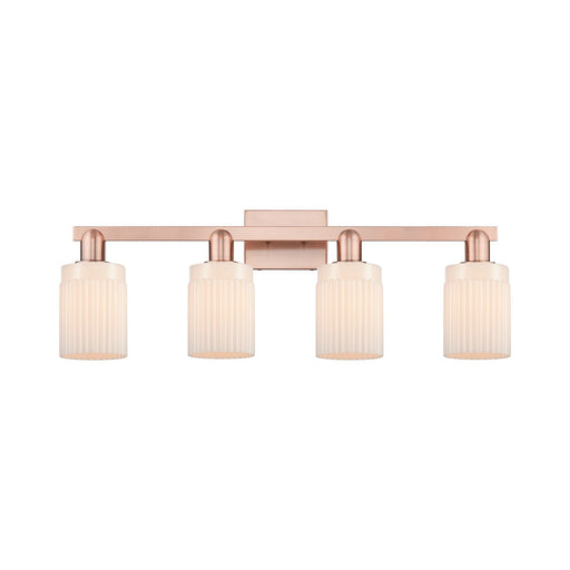 Innovations Hadley 32in 4-Light Bath Vanity Light | Industrial Antique Copper and Matte White Ribbed Glass | Bathroom Vanity | Model 716-4W-AC-G341