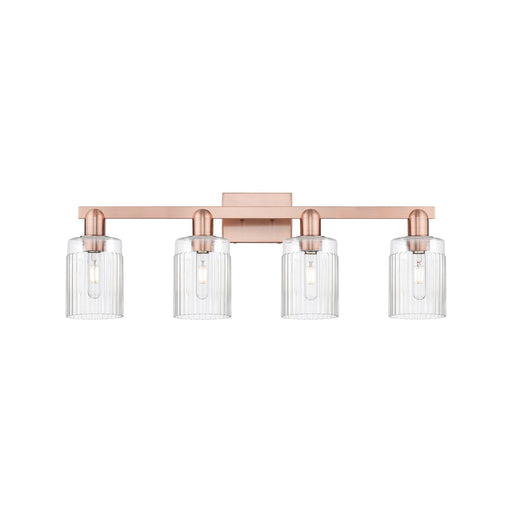 Innovations Hadley 32in 4-Light Bath Vanity Light | Industrial Antique Copper Steel and Clear Ribbed Glass | Damp Rated Bathroom | Model 716-4W-AC-G342