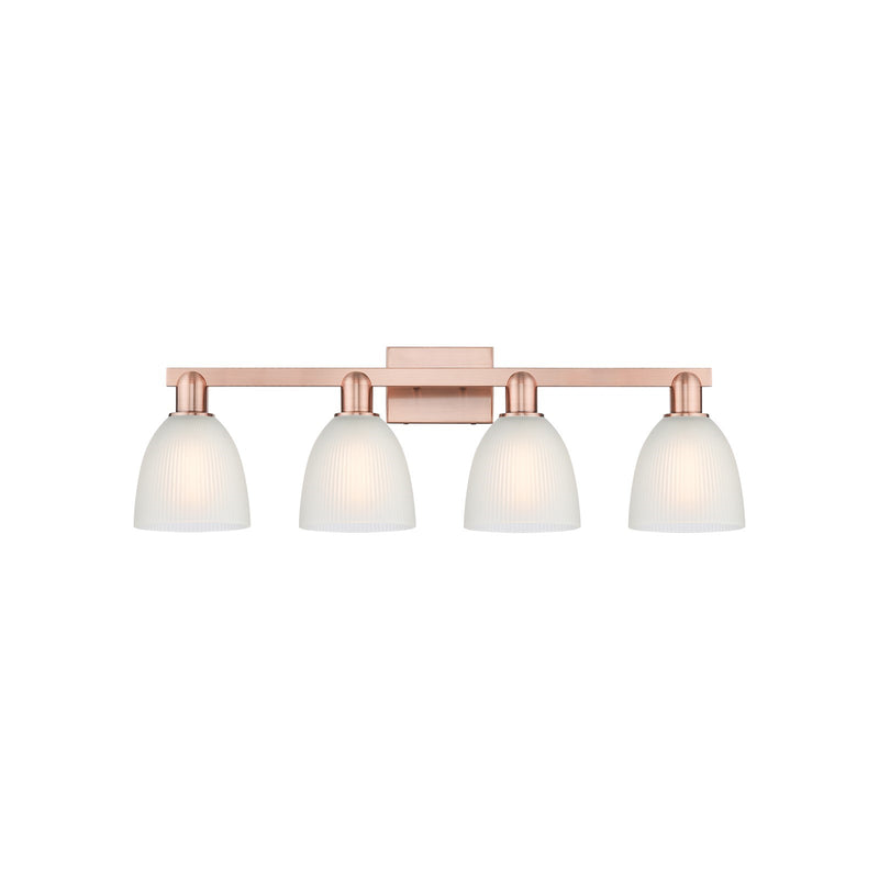 Innovations Castile 33in 4-Light Bath Vanity Light | Industrial Modern Antique Copper and White Glass | Bathroom Vanity | Model 716-4W-AC-G381