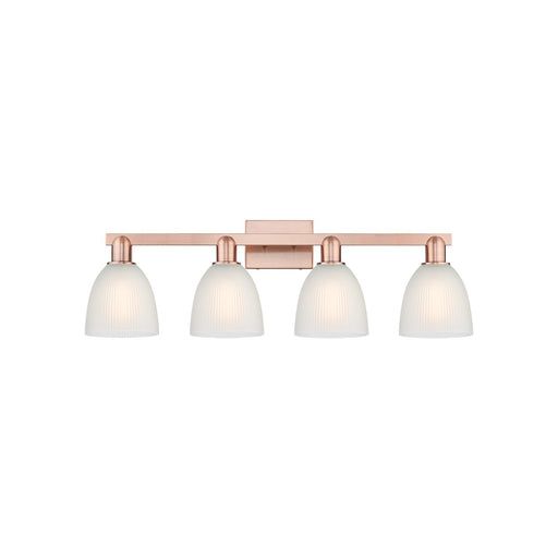 Innovations Castile 33in 4-Light Bath Vanity Light | Industrial Modern Antique Copper and White Glass | Bathroom Vanity | Model 716-4W-AC-G381