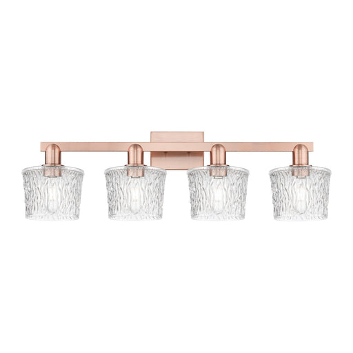 Innovations Niagara 34in 4-Light Bath Vanity Light | Industrial Antique Copper Steel and Clear Glass | Bathroom Vanity | Model 716-4W-AC-G402