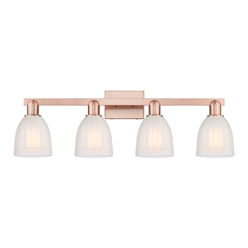 Innovations Brookfield 33in 4-Light Bath Vanity Light | Industrial Antique Copper Steel and White Frosted Ribbed Glass | Bathroom & | Model 716-4W-AC-G441