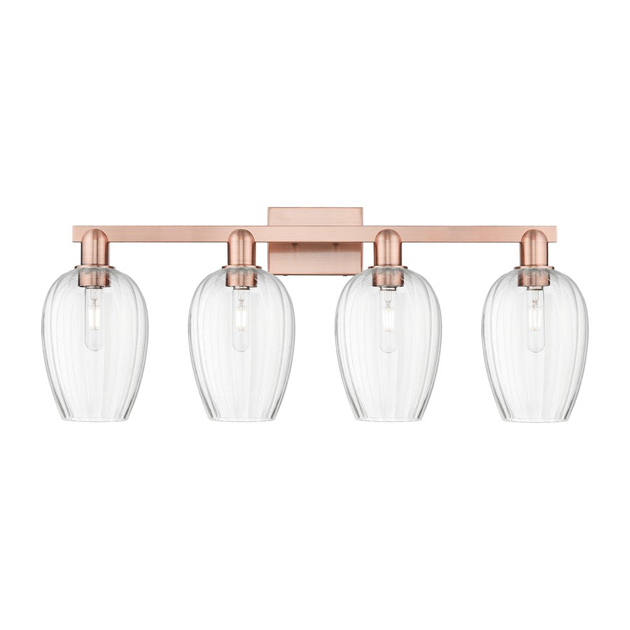 Innovations Preston 4Lt 36" Flute Bath Light, Copper/Clear - 716-4W-AC-G457-6CL