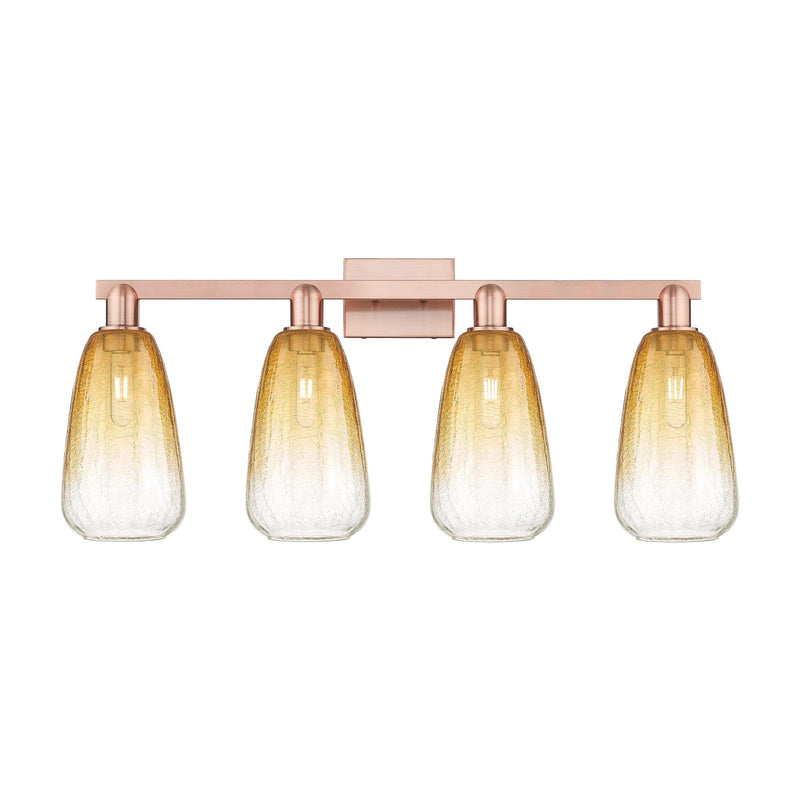 Innovations Brookhaven Almond 33in 4-Light Bath Vanity Light | Industrial Antique Copper Steel and Amber Glass | Bathroom | Model 716-4W-AC-G480-6AM