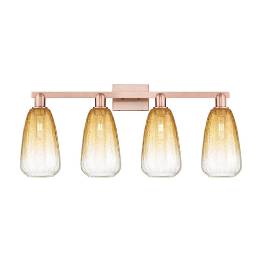 Innovations Brookhaven Almond 33in 4-Light Bath Vanity Light | Industrial Antique Copper Steel and Amber Glass | Bathroom | Model 716-4W-AC-G480-6AM