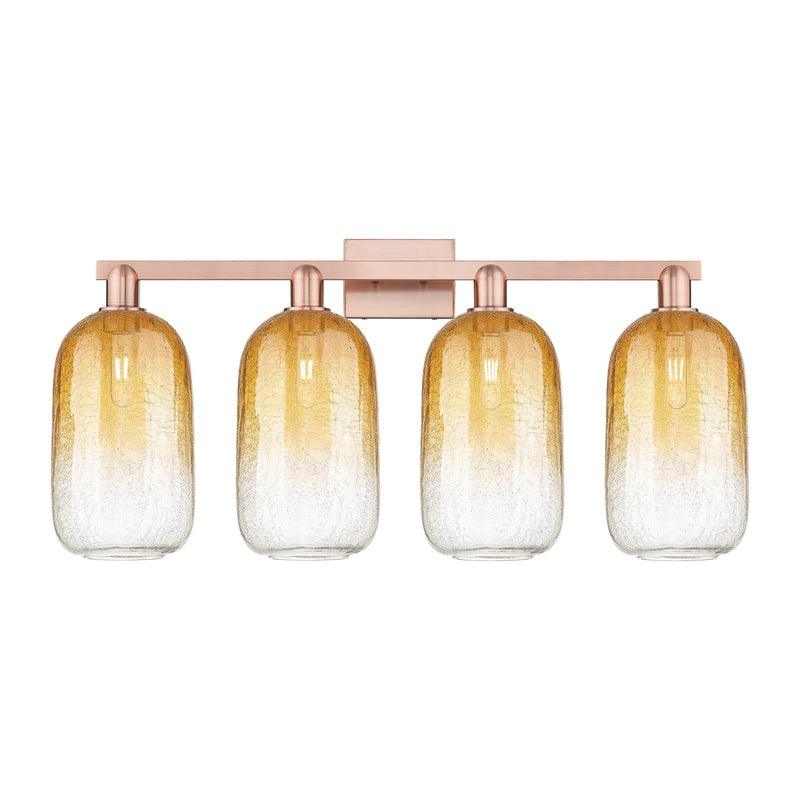 Innovations Brookhaven Cloche 34in 4-Light Bath Vanity Light | Industrial Antique Copper Steel and Amber Glass | Bathroom | Model 716-4W-AC-G482-7AM